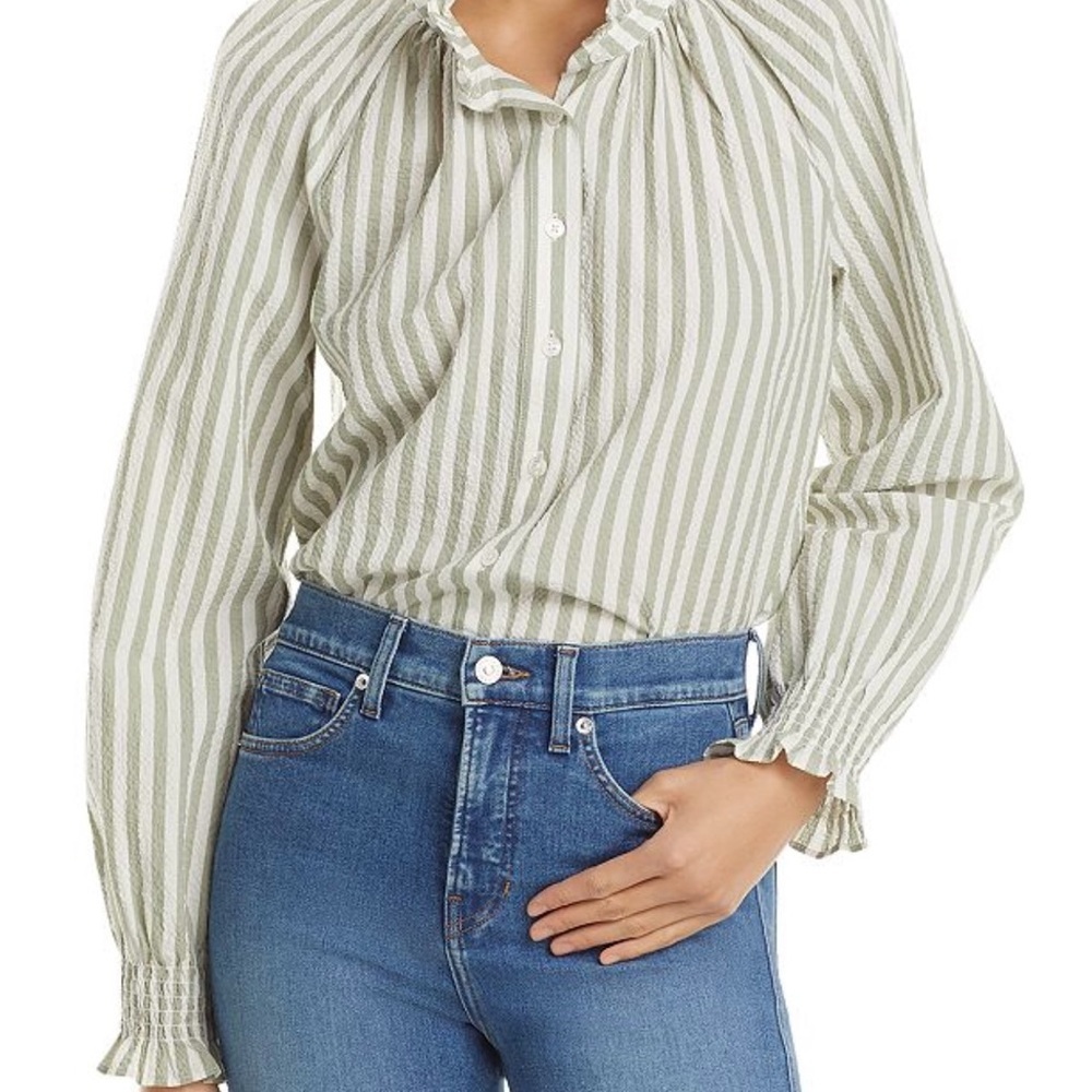 Veronica Beard Calisto Striped Ruffle Collar Blouse